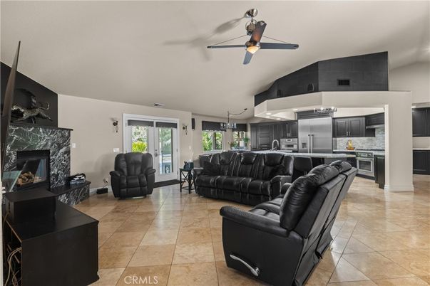 Fireplace, Interior, Kitchen, Living room, Stainless Steel Appliances