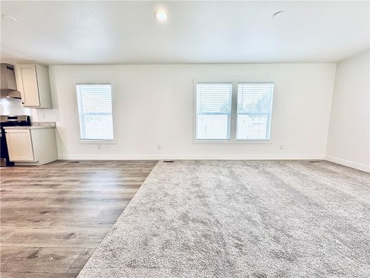 Empty room, Interior, Kitchen, Recessed Lighting, Wood Texture Flooring