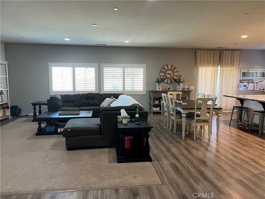 Dining room, Interior, Living room, Recessed Lighting, Wood Texture Flooring