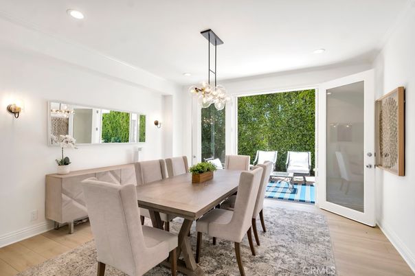 Dining room, Interior, Pendant Lights, Recessed Lighting, Wood Texture Flooring