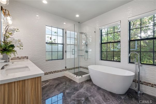 Bathroom, Dual Sink Vanities, Free Standing Baths, Glass Shower, Interior, Recessed Lighting