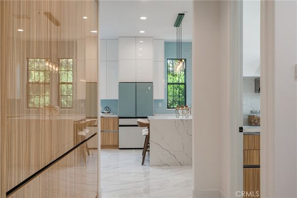 Interior, Kitchen, Marble, Marble Walls, Pendant Lights, Recessed Lighting