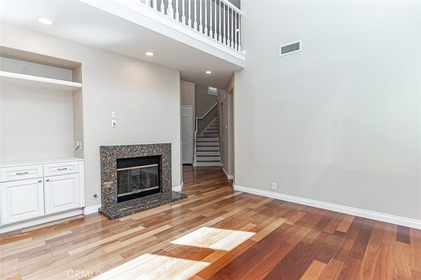Fireplace, Interior, Recessed Lighting, Wood Texture Flooring