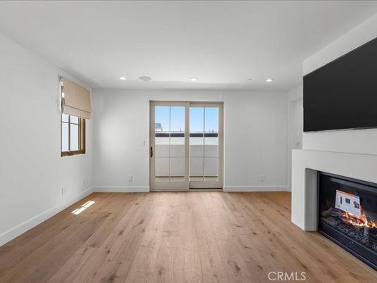 Empty room, Fireplace, Interior, Recessed Lighting, Wood Texture Flooring
