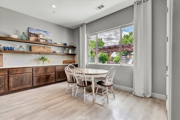 Dining room, Interior, Recessed Lighting, Wood Texture Flooring