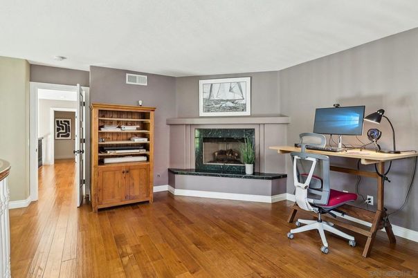 Fireplace, Home Office, Interior, Wood Texture Flooring