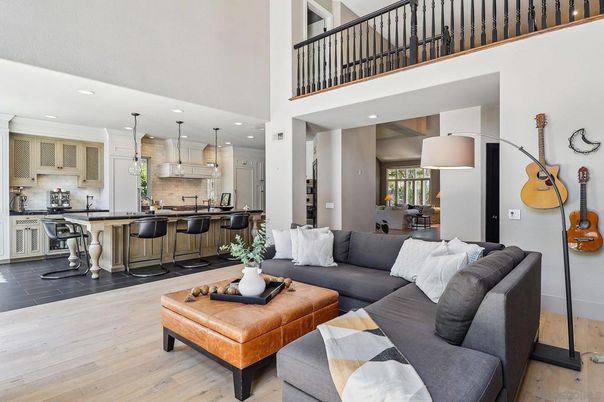 Interior, Kitchen, Living room, Pendant Lights, Recessed Lighting, Wood Texture Flooring