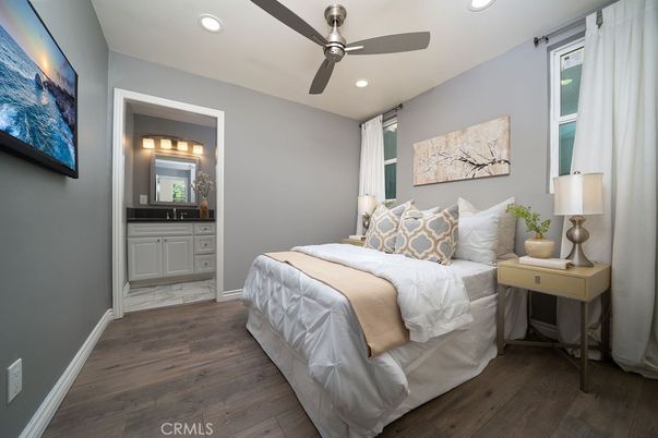 Bedroom, Interior, Recessed Lighting, Wood Texture Flooring