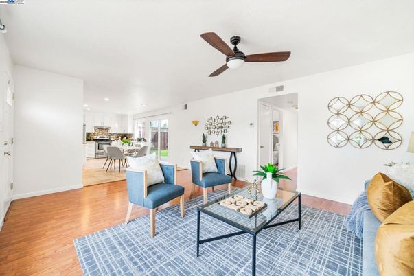 Dining room, Interior, Kitchen, Living room, Recessed Lighting, Wood Texture Flooring