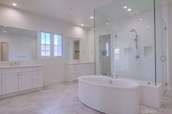Bathroom, Dual Sink Vanities, Free Standing Baths, Glass Shower, Interior, Recessed Lighting