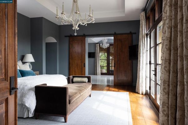 Bedroom, Chandelier, Interior, Wood Texture Flooring