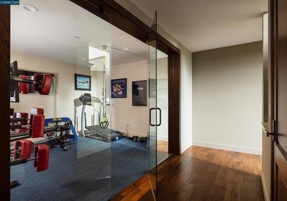 Fitness Equipment, Interior, Recessed Lighting, Wood Texture Flooring