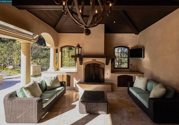 Chandelier, Fireplace, Interior, Living room, Wooden Beams, Wooden Ceilings