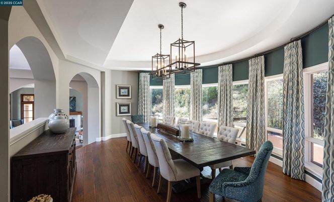 Chandelier, Dining room, Interior, Pendant Lights, Wood Texture Flooring