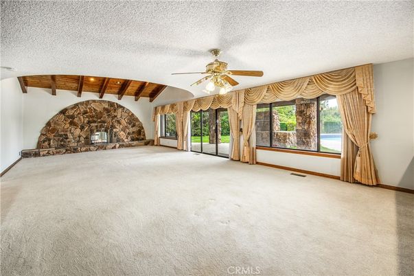 Empty room, Fireplace, Interior, Wooden Beams, Wooden Ceilings
