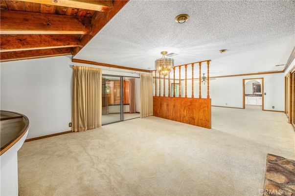 Chandelier, Empty room, Interior, Wooden Beams