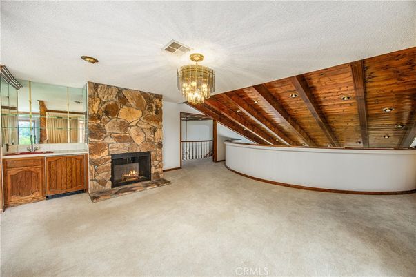 Chandelier, Fireplace, Interior, Recessed Lighting, Wooden Beams, Wooden Ceilings