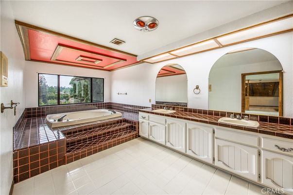 Bathroom, Dual Sink Vanities, Interior, Recessed Lighting, Tile Countertops