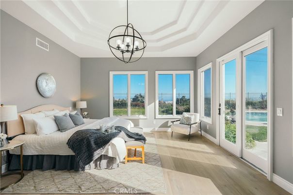 Bedroom, Chandelier, Interior, Pendant Lights, Wood Texture Flooring