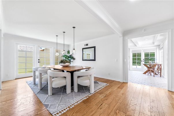 Dining room, Interior, Pendant Lights, Wood Texture Flooring