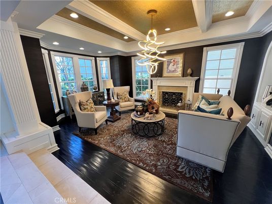 Fireplace, Interior, Living room, Pendant Lights, Recessed Lighting, Wood Texture Flooring