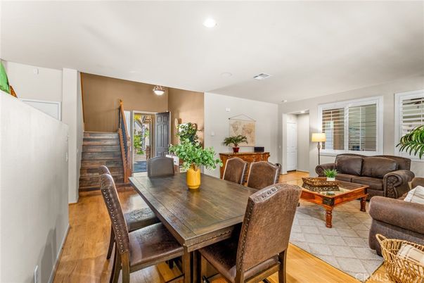 Dining room, Interior, Living room, Recessed Lighting, Wood Texture Flooring
