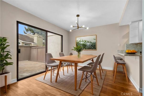 Dining room, Interior, Pendant Lights, Wood Texture Flooring