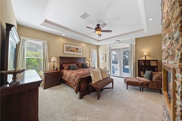 Bedroom, Fireplace, Interior, Recessed Lighting, Stone Walls