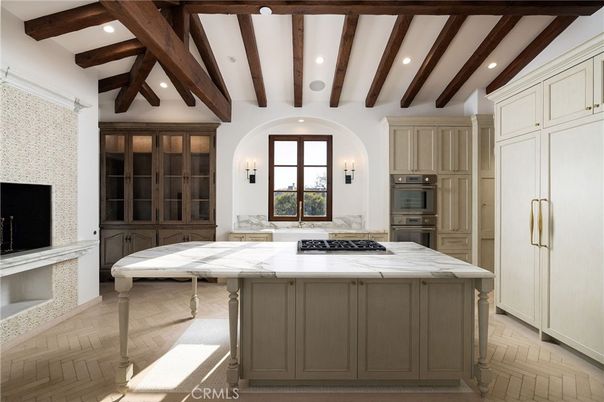 Interior, Kitchen, Recessed Lighting, Stainless Steel Appliances, Wooden Beams, Wood Texture Flooring