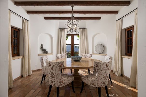 Dining room, Interior, Pendant Lights, Recessed Lighting, Wooden Beams
