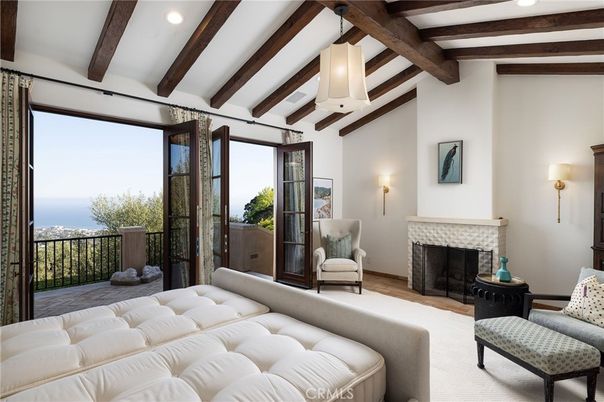 Fireplace, Interior, Living room, Recessed Lighting, Wooden Beams