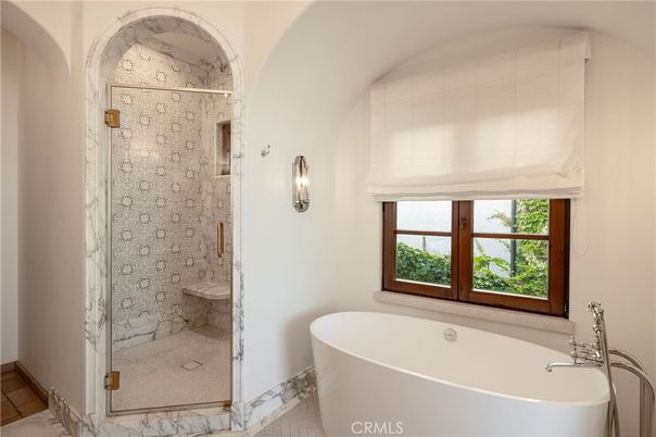 Bathroom, Free Standing Baths, Glass Shower, Interior, Marble Walls