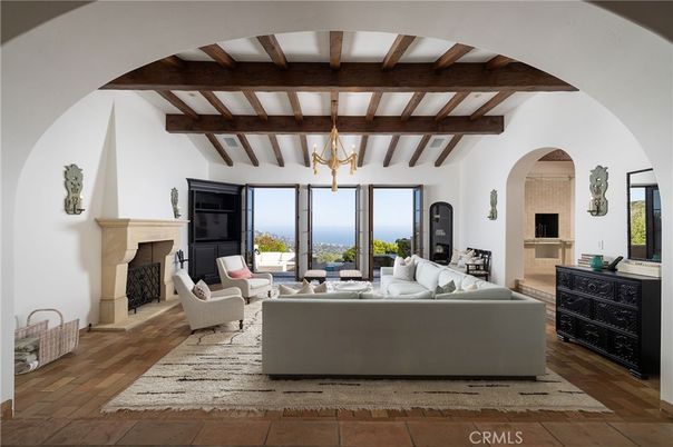 Fireplace, Interior, Living room, Pendant Lights, Wooden Beams