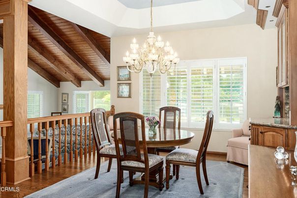Chandelier, Dining room, Interior, Wooden Beams, Wooden Ceilings, Wood Texture Flooring