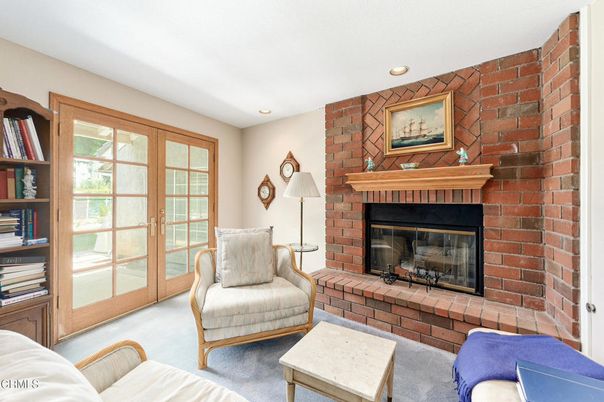 Fireplace, Interior, Living room, Recessed Lighting, Stone Walls