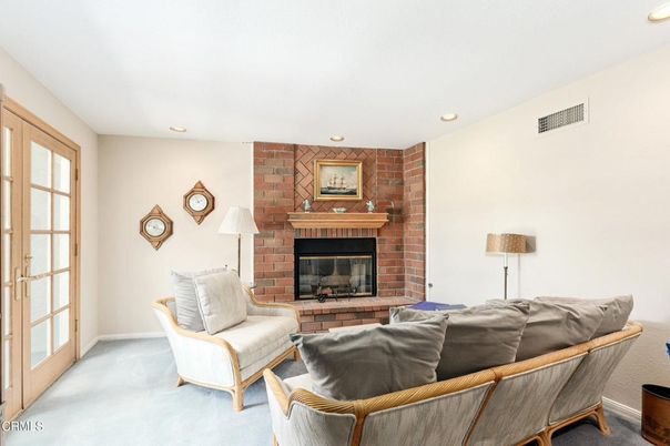 Fireplace, Interior, Living room, Recessed Lighting, Stone Walls