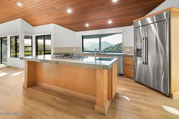 Interior, Kitchen, Recessed Lighting, Stainless Steel Appliances, Wooden Ceilings, Wood Texture Flooring