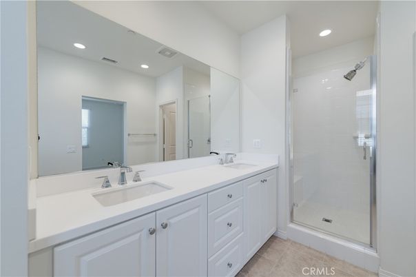 Bathroom, Dual Sink Vanities, Glass Shower, Interior, Recessed Lighting