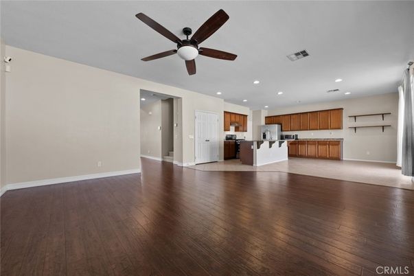 Empty room, Interior, Kitchen, Recessed Lighting, Wood Texture Flooring