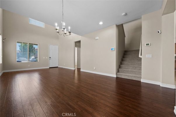 Chandelier, Empty room, Interior, Recessed Lighting, Wood Texture Flooring