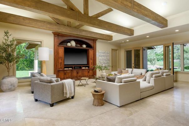 Interior, Living room, Recessed Lighting, Wooden Beams