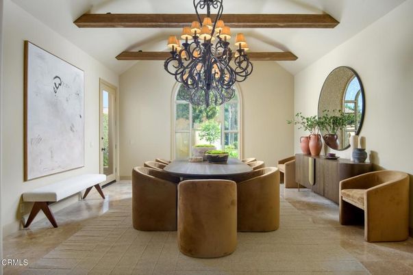 Chandelier, Dining room, Interior, Wooden Beams