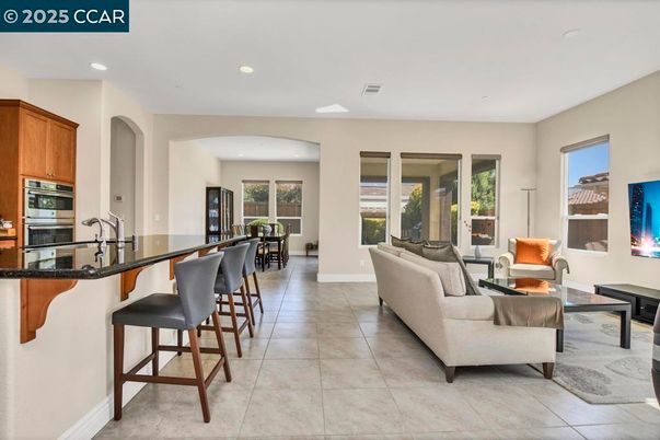 Fireplace, Interior, Kitchen, Living room, Recessed Lighting