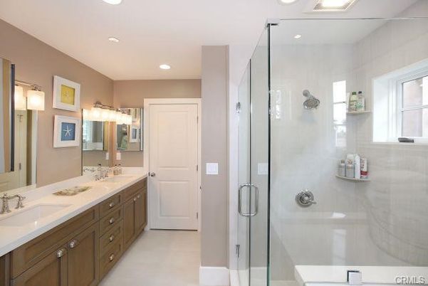 Bathroom, Dual Sink Vanities, Glass Shower, Interior, Recessed Lighting
