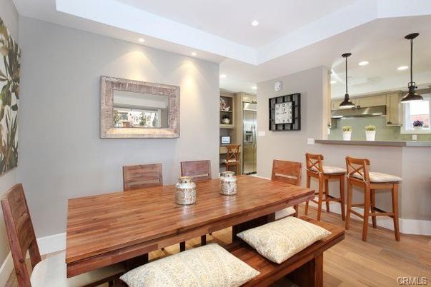 Dining room, Interior, Pendant Lights, Recessed Lighting, Wood Texture Flooring