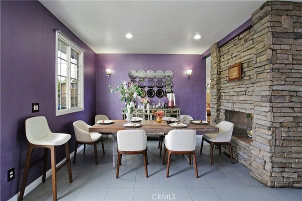 Dining room, Interior, Recessed Lighting, Stone Walls