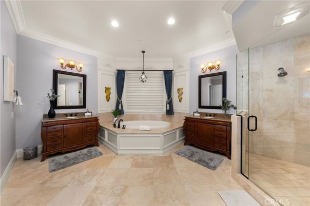 Bathroom, Dual Sink Vanities, Glass Shower, Interior, Recessed Lighting