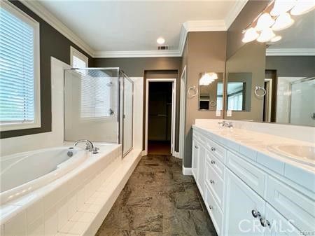 Bathroom, Dual Sink Vanities, Glass Shower, Interior, Recessed Lighting, Tile Countertops
