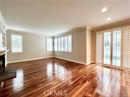 Empty room, Fireplace, Interior, Recessed Lighting, Wood Texture Flooring