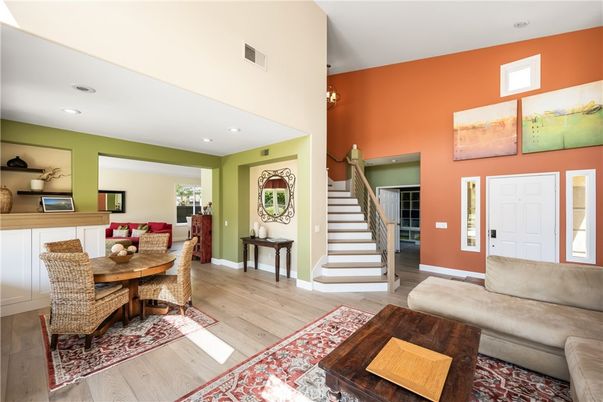 Dining room, Interior, Living room, Recessed Lighting, Wood Texture Flooring
